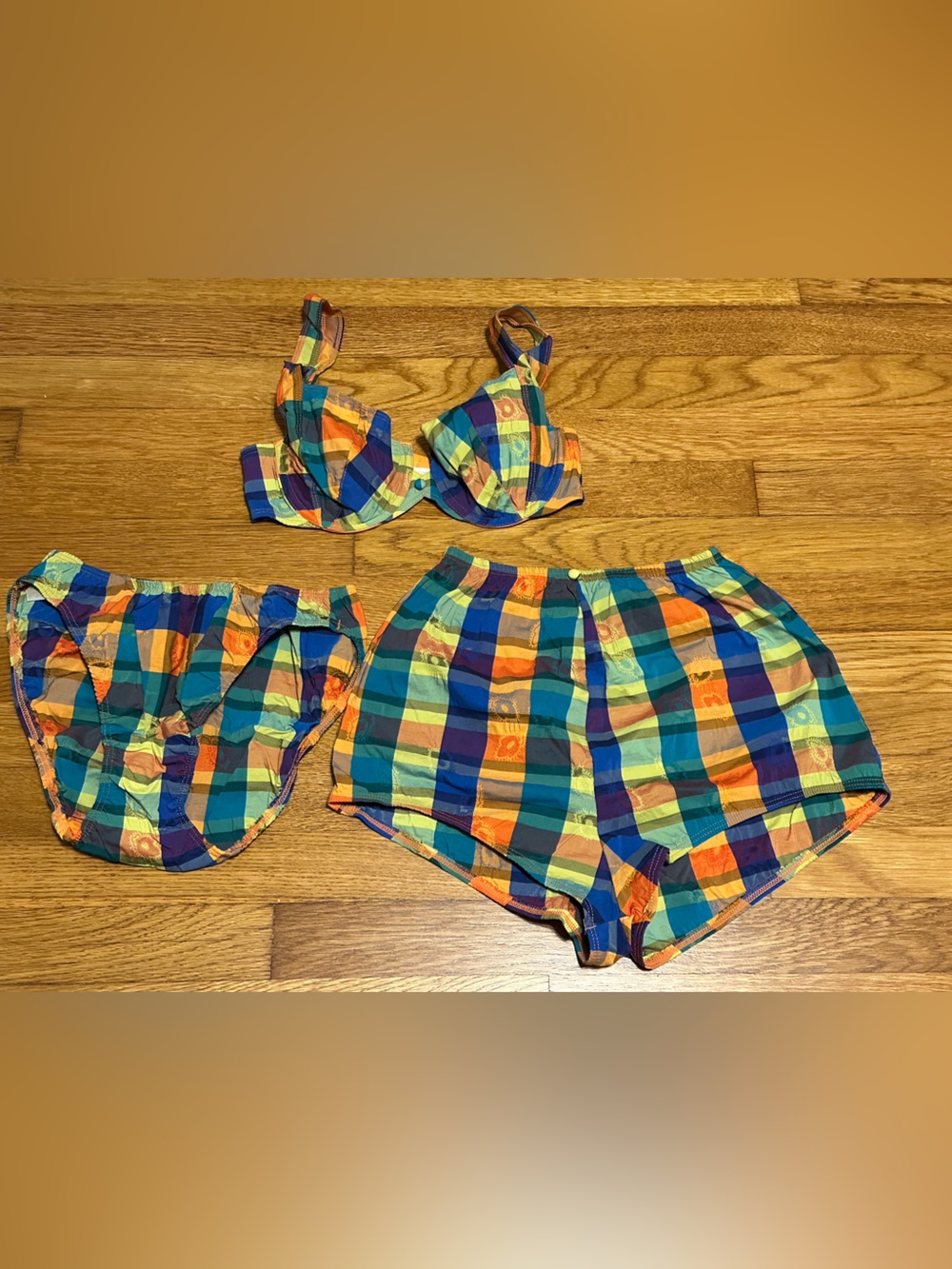 Vintage 80’s Victoria Secret 3 Piece Multicolor Plaid Lingerie Set